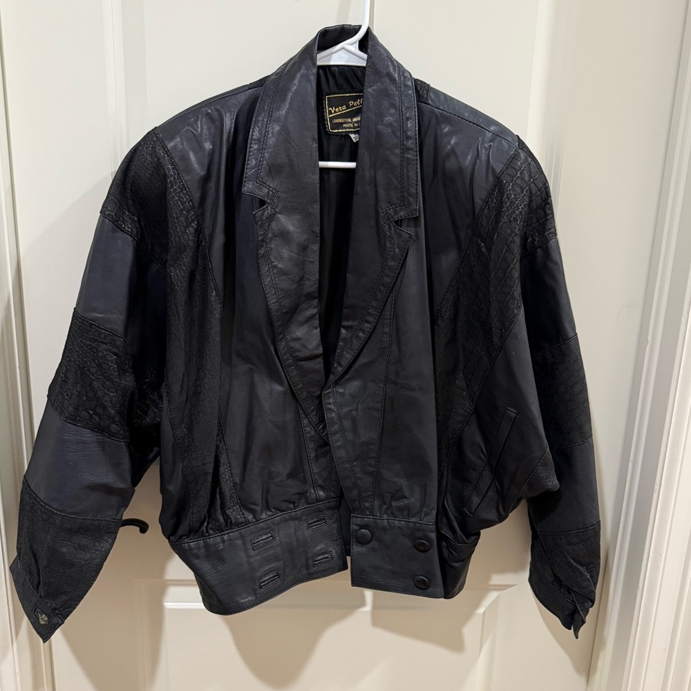 Vintage Vera Pelle Leather Bomber Jacket Black